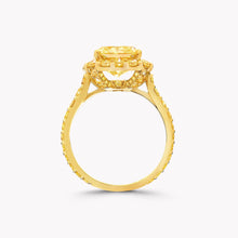 Load image into Gallery viewer, 4 Carat Cushion Moissanite Ring Vivid Yellow 6x8mm VVS Halo Cathedral Pave Vermeil