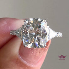 Load image into Gallery viewer, Cushion Cut Three-Stone D Color Basket Moissanite Ring