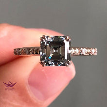 Load image into Gallery viewer, Asscher Cut Double Claw Halo Moissanite Ring Gray Color