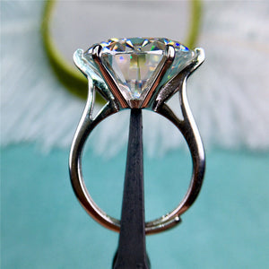 14 Carat Round Cut Moissanite Ring 6 Prong Cathedral Shank Certified VVS D Color