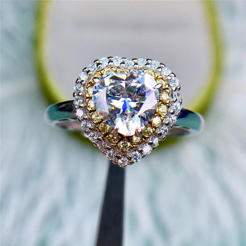1 Carat D Colorless Heart cut Double Halo VVS Certified Moissanite Ring