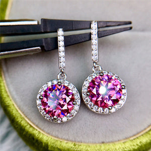 4 Carat Pink Round Cut Bead-set Certified VVS Moissanite Drop Earrings