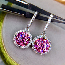 Load image into Gallery viewer, 4 Carat Pink Round Cut Bead-set Certified VVS Moissanite Drop Earrings