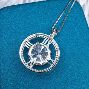 5 Carat D Color Round Cut Roman Clock Halo VVS Moissanite Necklace