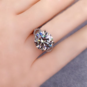 5 Carat Round Cut Moissanite Ring Heart Shank French Pave Certified VVS D Color