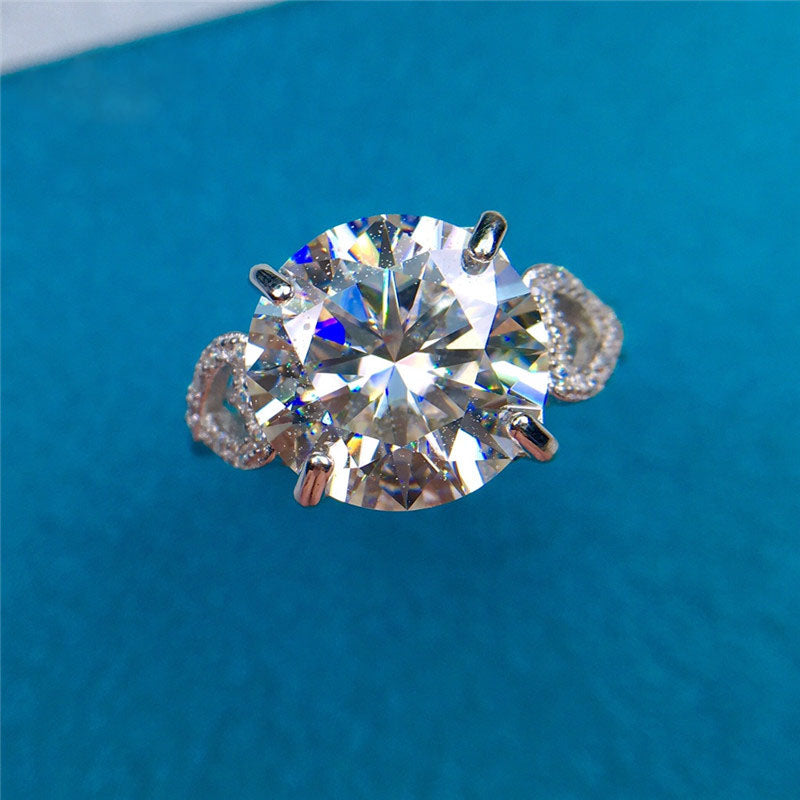 5 Carat D Color Round Cut Heart Shank French Pave Certified VVS Moissanite Ring