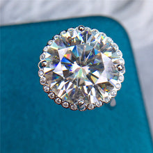 Load image into Gallery viewer, 8 Carat D Color Round Cut 4 Prong Halo Plain Shank Certified VVS Moissanite Ring