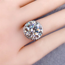 Load image into Gallery viewer, 8 Carat D Color Round Cut 4 Prong Halo Plain Shank Certified VVS Moissanite Ring