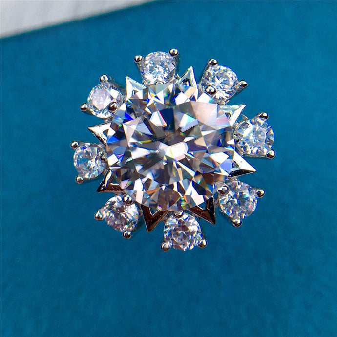 5 Carat Round Cut Moissanite Ring Snowflake Starburst Certified VVS D Color