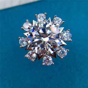 5 Carat D Color Round Cut Snowflake Starburst Certified VVS Moissanite Ring