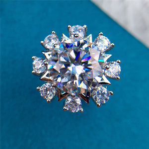 5 Carat D Color Round Cut Snowflake Starburst Certified VVS Moissanite Ring