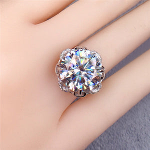 10 Carat Round Cut Moissanite Ring 4 Prong Rose Halo Certified VVS D Color