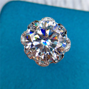 10 Carat Round Cut Moissanite Ring 4 Prong Rose Halo Certified VVS D Color