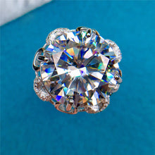 Load image into Gallery viewer, 10 Carat Round Cut Moissanite Ring 4 Prong Rose Halo Certified VVS D Color