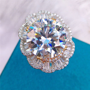 10 Carat Round Cut Two-Tone Antique Triple Halo Certified VVS Moissanite Ring