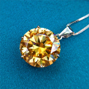 10 Carat Yellow Round Cut Solitaire Certified VVS Moissanite Necklace