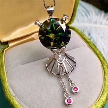 Load image into Gallery viewer, 13 Carat Green Round Cut Solitaire Certified VVS Moissanite Necklace