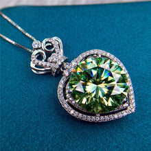 Load image into Gallery viewer, 13 Carat Green Round Cut Heart Double Halo Princess Crown VVS Moissanite Necklace