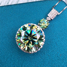 Load image into Gallery viewer, 15 Carat Green Round Cut Two Stone Floating Halo Certified VVS Moissanite Necklace