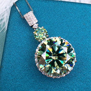 15 Carat Green Round Cut Two Stone Floating Halo Certified VVS Moissanite Necklace