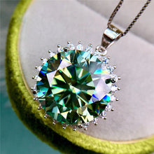 Load image into Gallery viewer, 15 Carat Green Round Cut Sunflower burst Certified VVS Moissanite Necklace