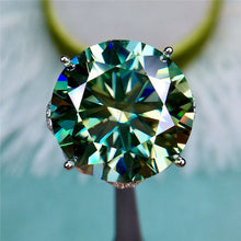 Load image into Gallery viewer, 15 Carat Green Round Cut 4 Prong Hidden Halo Certified VVS Moissanite Ring