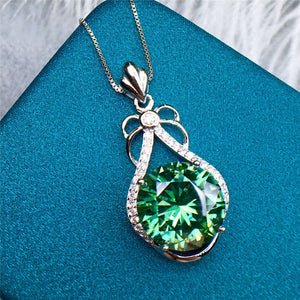 5 Carat Green Round Cut Water Drop Halo Pendant Certified VVS Moissanite Necklace