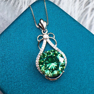 5 Carat Green Round Cut Water Drop Halo Pendant Certified VVS Moissanite Necklace