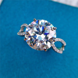 5 Carat Round Cut Moissanite Ring 4 Prong Pinched Split Shank Certified VVS D Color