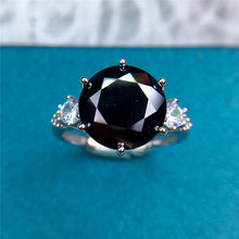 Load image into Gallery viewer, 5 Carat Black Round Cut Three stone 6 prong Certified VVS Moissanite Ring
