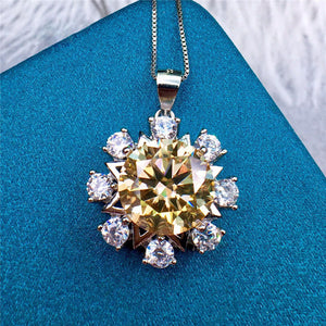 5 Carat Yellow Round Cut Snowflake Pendant Certified VVS Moissanite Necklace