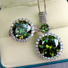 Load image into Gallery viewer, 6 Carat Green Round Cut Two Stones Halo Certified VVS Moissanite Necklace