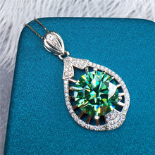 Load image into Gallery viewer, 6 Carat Green Round Cut 4 Prong Beaded Water Drop VVS Moissanite Necklace