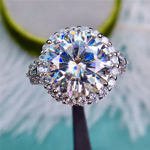 8 Carat D Color Round Cut Christopher Halo French Pave Certified VVS Moissanite Ring