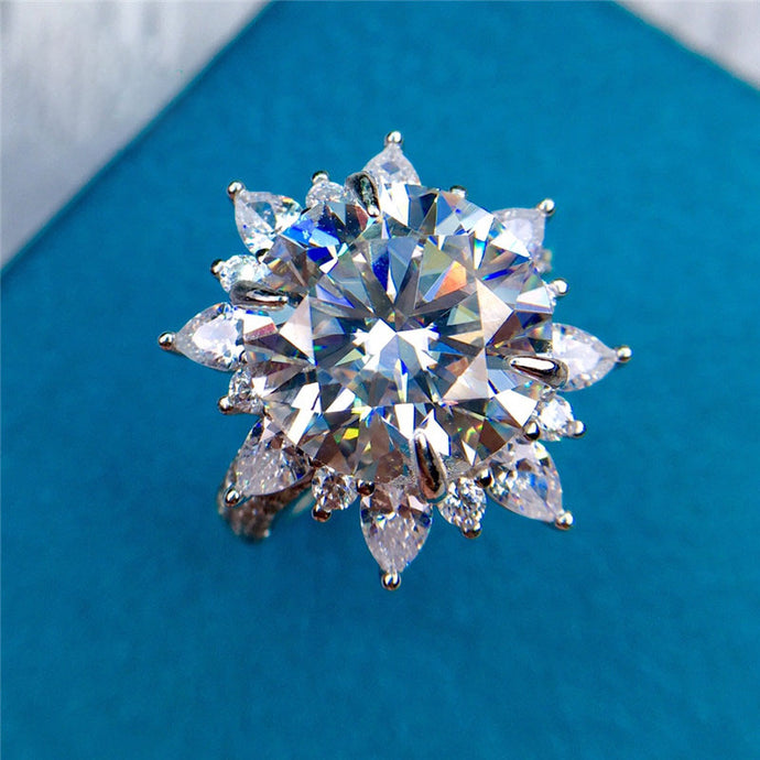 8 Carat Round Cut Moissanite Ring Starburst Certified VVS D Color