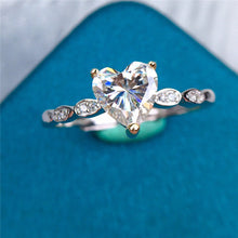 Load image into Gallery viewer, 1 Carat D Excellent Color 3 Prong Heart cut Scalloped Shank Certified VVS Moissanite Ring