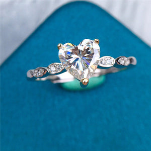 1 Carat D Excellent Color 3 Prong Heart cut Scalloped Shank Certified VVS Moissanite Ring