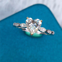 Load image into Gallery viewer, 1 Carat D Excellent Color 3 Prong Heart cut Scalloped Shank Certified VVS Moissanite Ring