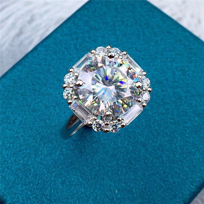 4 Carat Round Moissanite Ring Octagon Halo Vintage Plain Shank Certified VVS D Color