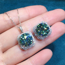 Load image into Gallery viewer, 5 Carat Green Round Cut Cushion Halo Certified VVS Moissanite Ring Pendant Set