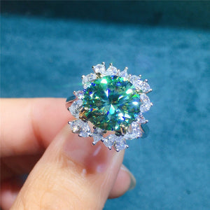 5 Carat Green Round Cut Snowflake Certified VVS Moissanite Ring Pendant Set