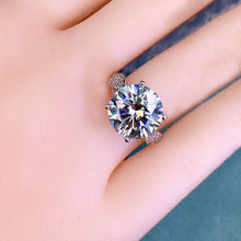 Load image into Gallery viewer, 5 Carat Round Cut Moissanite Ring 4 Prong Side Stone Pinched Shank VVS D Color