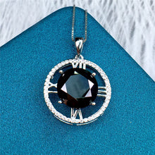 Load image into Gallery viewer, 5 Carat Black Round Cut Roman Clock Halo Pendant Certified VVS Moissanite Necklace