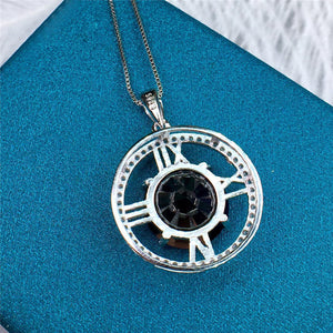 5 Carat Black Round Cut Roman Clock Halo Pendant Certified VVS Moissanite Necklace