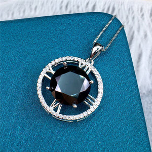5 Carat Black Round Cut Roman Clock Halo Pendant Certified VVS Moissanite Necklace