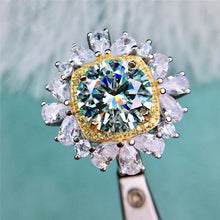 Load image into Gallery viewer, 5 Carat D Color Round Cut Two-tone Square Halo Starburst Certified VVS Moissanite Ring