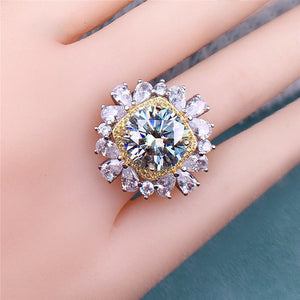 5 Carat D Color Round Cut Two-tone Square Halo Starburst Certified VVS Moissanite Ring