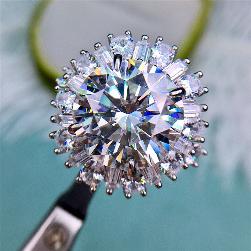 8 Carat D Color Round Cut Snowflake Certified VVS Moissanite Ring