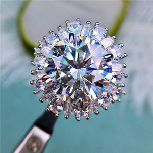 8 Carat Round Cut Moissanite Ring Snowflake Certified VVS D Color