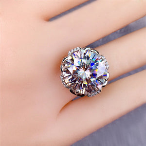 13 Carat Round Cut Moissanite Ring Rose Halo Straight Shank Certified VVS D Color